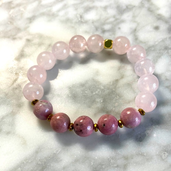 Rose Quartz & rhodonite bracelet - Picture 1 of 3